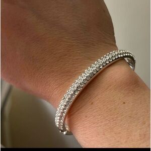 Anne Klein Crystal Silver-Tone Pavé Bangle Bracelet